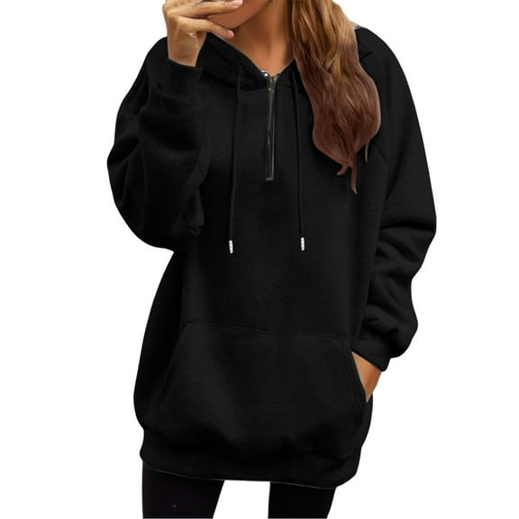 NMMUED Zipper Hoodies for Women, Pullover Hoodies, Fall Sweatshirts for Women, Baggy Hoodie, Travel Hoodie, Black 5XL