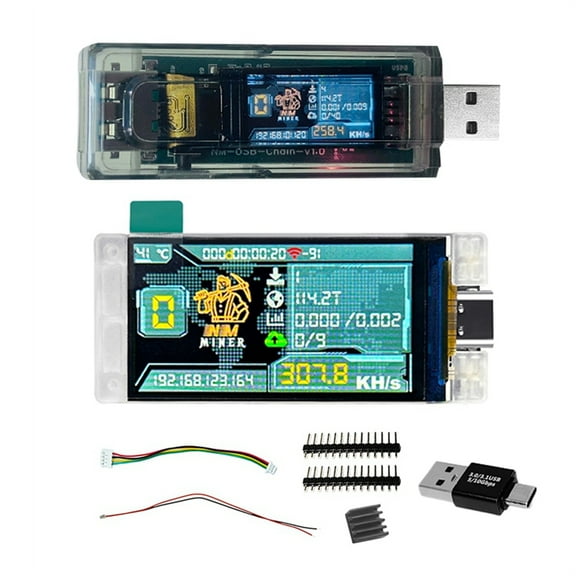 NMMiner Miner 265kH/S+NerdMiner V2 307KH/S USB Chain Crypto Miner BTC Solo Lottery Miner Ammeter USB-A Series Form Chain