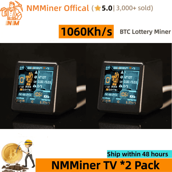 NMMiner NM-TV BTC Miner 1060Kh/s NerdMiner V2 BTC Solo Mining Bitcoin Lottery Miner ESP32 SHA-256 Mini Crypto Lotto Machine Silent Gift (2 Pack)