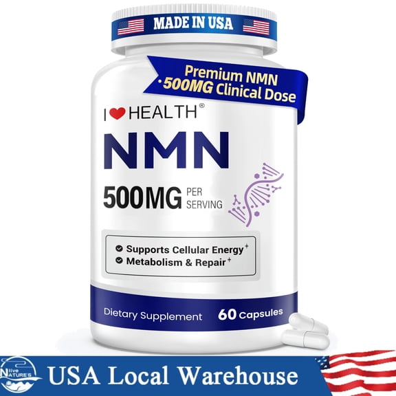 NMN 500MG Per Capsule High Purity 99.9% NMN, NAD+ Support for Cellular Energy & Healthy Aging, 60 Capsules