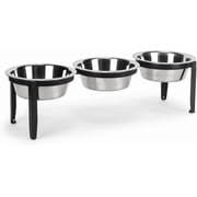 NMN Designs Vision Triple Diner - 3 Bowl Dog Feeder - Small to Medium Dogs - Multi-Dog Feeding Station - UV Weather Resistant - No Noise - Indoor/Outdoor Black, Small - 5.5 Ht