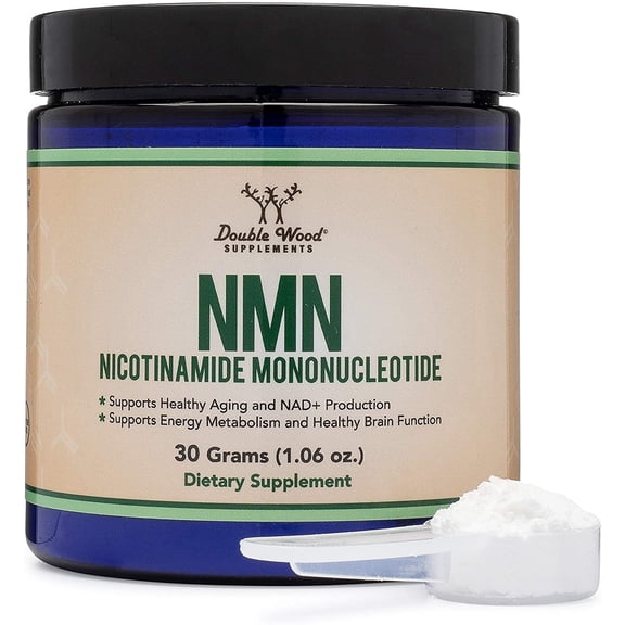 NMN Powder, 30 Grams of Stabilized Form One Scoop Equals 1-1.6 Grams Nicotinamide Mononucleotide, Third Party Tested, to Boost NAD+ Levels like Riboside for Anti Aging by Double Wood Supplements