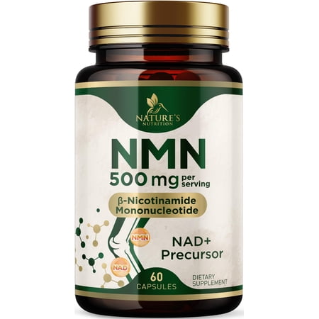 NMN Supplement - ß-Nicotinamide Mononucleotide (NMN) 500 mg Per Serving - Pure NMN Formula - NAD+ Precursor Supplement - Cellular Energy & NAD Support - Vegan Capsules - Bottled in USA - 60 Capsules