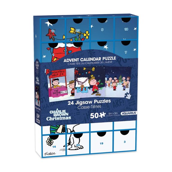 AQUARIUS Peanuts Advent Calendar Puzzle Set (24 Jigsaw Puzzles / 50 Pieces Each) Officially Licensed Peanuts Merchandise & Collectibles -5x5 Inches
