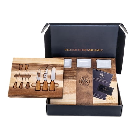 NMR Charcuterie Board Set – Premium Acacia Wood Cheese Board with Hidden Drawer, Knife Set & 3 Ceramic Bowls, Large Serving Board for Entertaining & Gifts