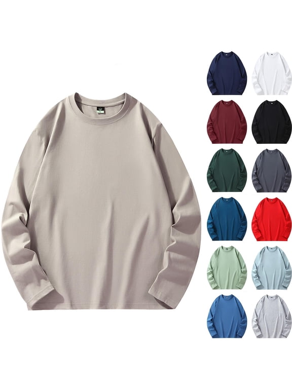 Cotton Long Sleeve Shirts for Men Lightweight Casual Basic Shirt Drop Shoulder Crewneck Pullover Going Out Tops Solid Color Base Shirts