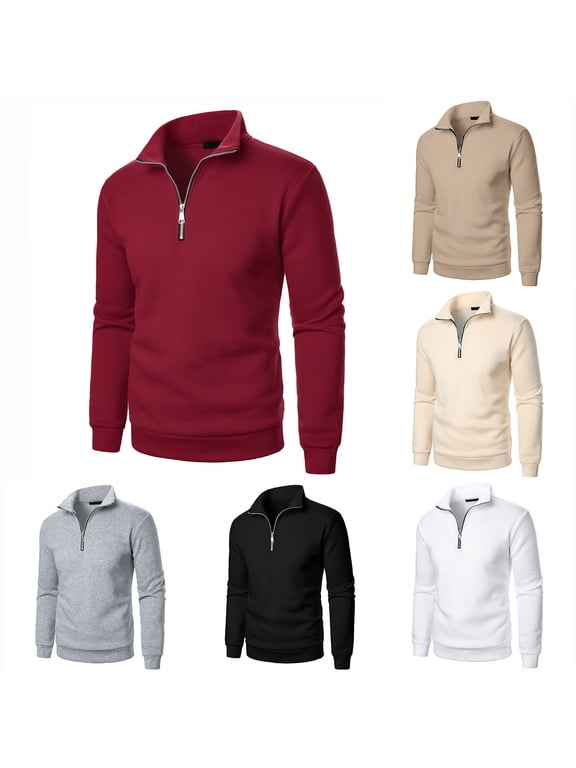Mens Long Sleeve Shirts Quarter Zip Pullover Tops Zipper Up Lightweight Shirt Fall Casual Pullovers Solid Color Basic Shirts