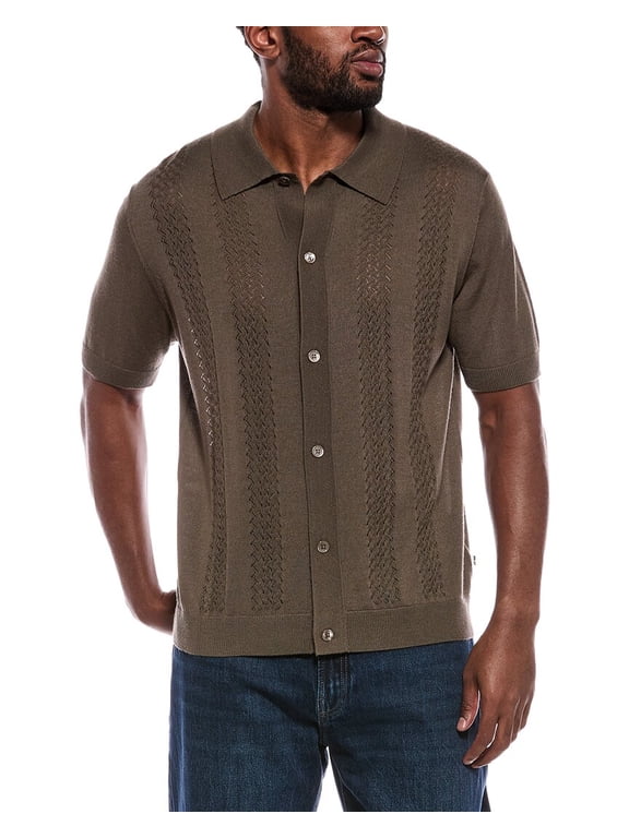 mens Wool-Blend Button Shirt, m, Brown