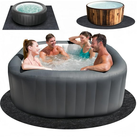 NN 90 * 90 inch Round Hot Tub Mat, Extra Large Inflatable Hot Tub Pad Outdoor Indoor, Waterproof Slip-Proof Backing, Absorbent Spa Pool Ground Base Flooring Protector Mat for Hot Tub Deck