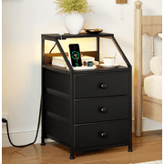 GUNAITO Led Nightstand with Charging Station Side Table with 3 Drawers End Table with Open Shelf Bedside Table with USB Ports and Outlets Nightstand for Bedroom,Black