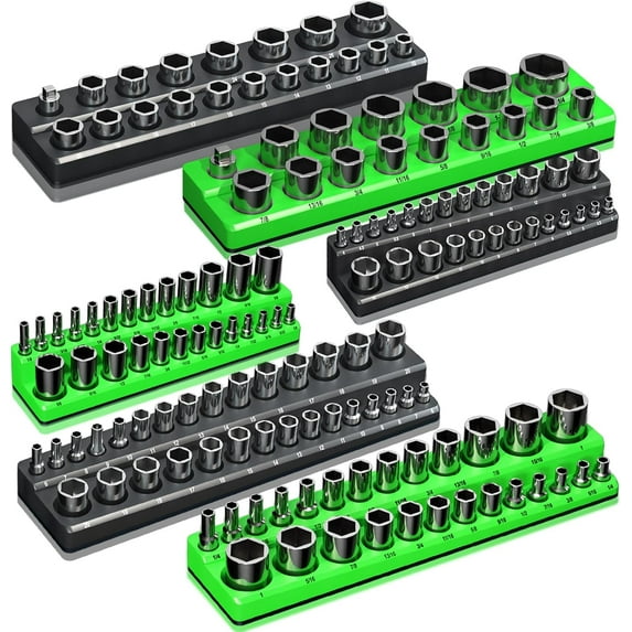 NN Magnetic Socket Organizer Holder Set For Tool Box Drawer, Toolbox Organization Including 1/4", 3/8" and 1/2" Drive Metric SAE Socket Trays (Sockets are not Included)