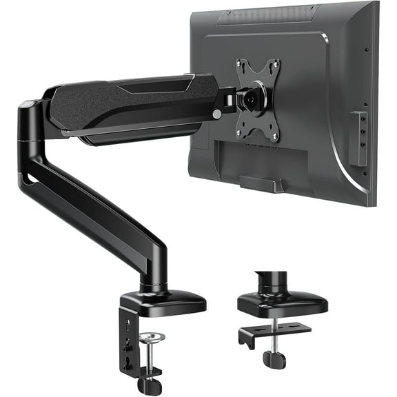Single Monitor Desk Mount, Adjustable Gas Spring Monitor Arm Support Max 32 Inch Screen, Computer Monitors Stand with Clamp/Grommet Mounting Base, VESA Mounts Fit 4.4-17.6lbs Computer, Black