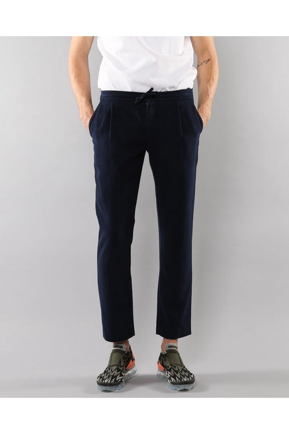 NAVY Domenico Spring Wool Pleated Draw String Trousers, US 36