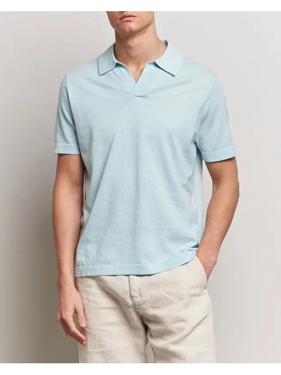 Ryan Regular Fit Linen Blend Polo Shirt Men's XXL Winter Sky Short Sleeve