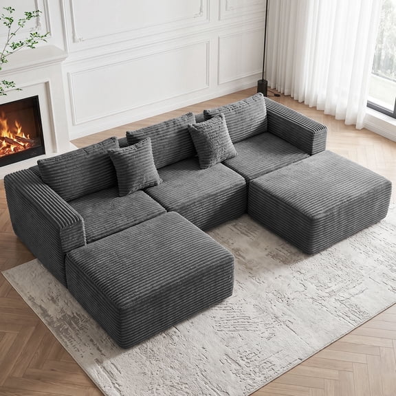 NNSNG 110"Sectional Sofa for Living Room,5-Seater Boneless Couch,Modular U-Shaped Couch for Living Room Home,72 Hour Rebound,No Assembly Required,Grey