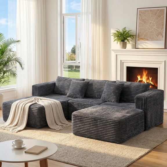 NNSNG 110"Sectional Couch for Living Room,5-Seater Boneless Couch,Modular Couch U-shaped Couch ,72 Hour Rebound,No Assembly Required,Grey
