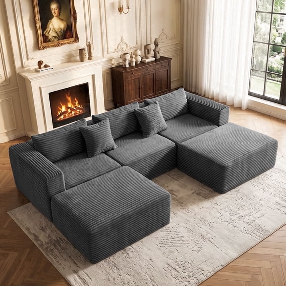 NNSNG 110"Sectional Sofa for Living Room,5-Seater Boneless Couch,Modular U-Shaped Couch for Living Room Home,72 Hour Rebound,No Assembly Required,Grey