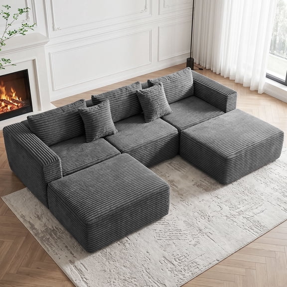 NNSNG 110"Sectional Couch for Living Room,5-Seater Boneless Couch,Modular Couch U-shaped Couch ,72 Hour Rebound,No Assembly Required,Grey