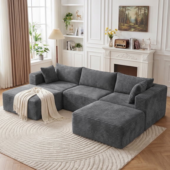 NNSNG 110" U-Shaped Sectional Sofa with Ottomans,Modular Cloud Boneless Couch with Deep Seat for Living Room,No Assembly Required,Grey