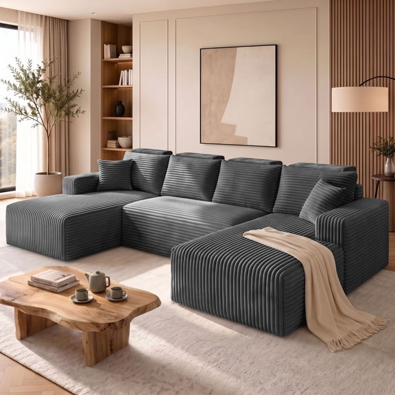 NNSNG 113" Sectional Sofa,Boneless Couch,U-Shaped Couches with Chaise,No Assembly Required for Living Room,Grey