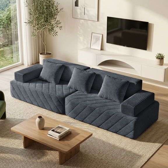 NNSNG 126" Modular Sectional Sofa for Living Room, High-Density Foam Lounge Sofa,2-Seater Couch with 3 Pillows & Anti-Slip Base Design,No Assembly Required, Grey