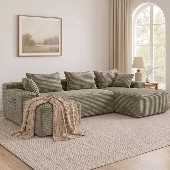 NNSNG 94“ Modular Sectional Sofa,U-Shaped Boneless Could Couches with Storage for Living Room, Khaki