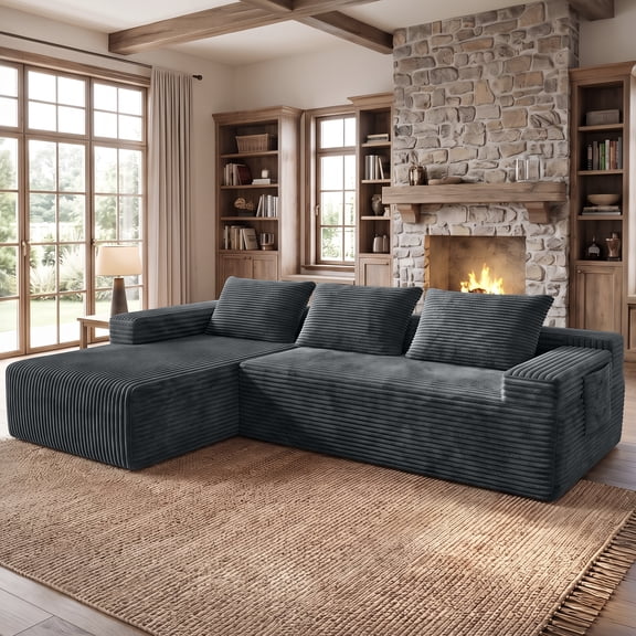 NNSNG 95" Boneless Cloud Couch with Left Chaise,L-Shaped Modular Sectional Sofa with Deep Seat & Side Pockets for Living Room,Grey