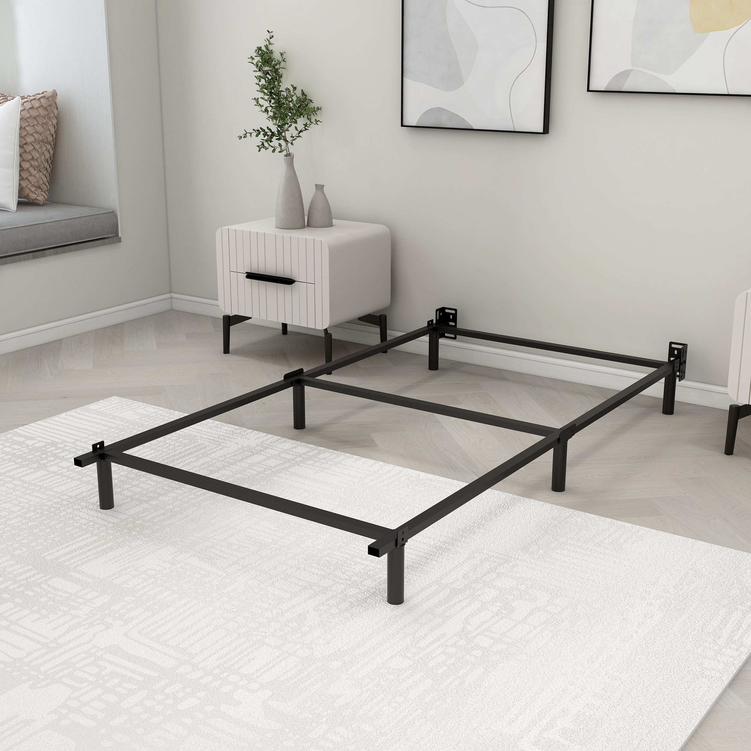 NNV 7" Metal Twin Bed Frame, 6Leg Support, Base for Box Spring, Black