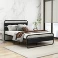 thumbnail image 1 of NNV Full Bed Frame with Upholstered Linen Headboard, Steel Slats Round Pipe Design, Black, 1 of 6