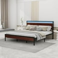 thumbnail image 1 of NNV King Size Metal Platform Bed Frame with USB Ports & AC Outlets, LED Lights Storage Headboard, Mahogany, 1 of 7