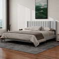 thumbnail image 1 of NNV King Upholstered Platform Bed with Vertical Channel Tufted Headboard,Wooden Slats Support,Light Grey Linen, 1 of 6