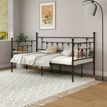 NNV Victorian Black Metal Twin Daybed, Metal Bed Frame, Mattress Foundation