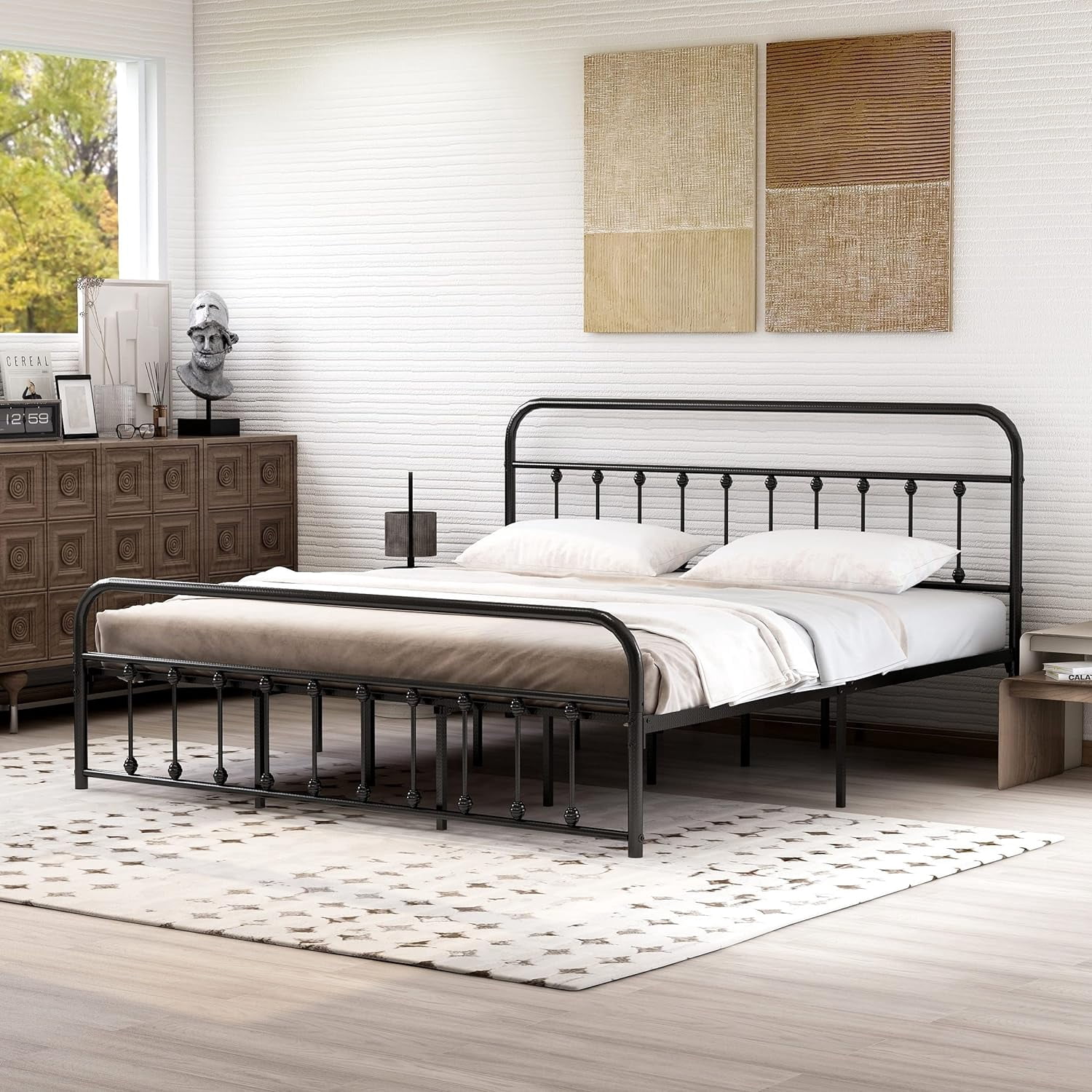 NNV Vintage Platform Metal California King Bed Frame, Easy Assembly ...