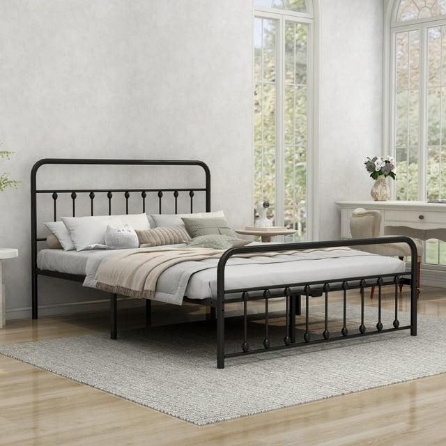 NNV Vintage Platform Metal Queen Bed Frame, Easy Assembly, Black ...