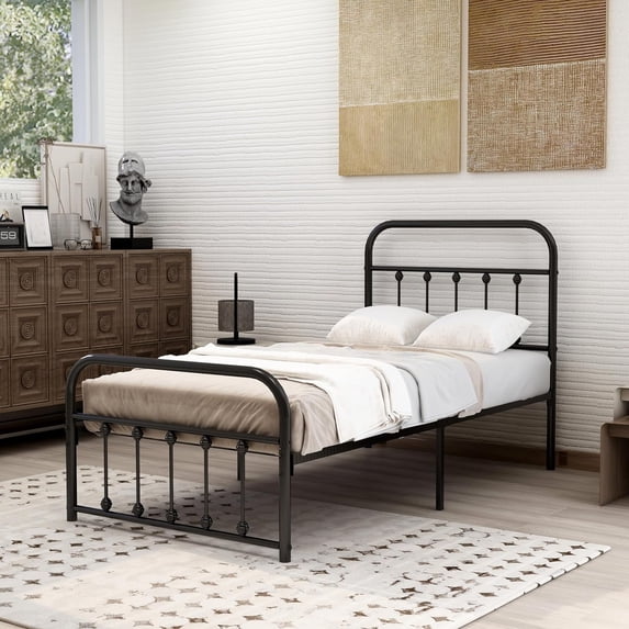NNV Vintage Platform Metal Twin Bed Frame, Easy Assembly, Black