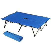 NNYYS 2 Person Queen Size Camping Cot, Folding Portable Double 550lbs Heavy Duty Oversized Large Wide Foldable Sleeping Bed with Carry Bag for Two Adult Outdoor Travel Tent Blue