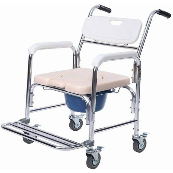NNYYS 3-in-1 Commode Toilet Chair with Wheels for Bedroom, Bedside Transport Wheelchair for Elderly & Disabled, Wheeled Commode Chair with Footrest