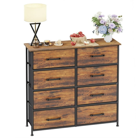 NNYYS 5 Fabric Drawers Dresser for Bedroom,Chest Organizer Units with Steel Frame and Wooden Top for Bedroom,Closet,Living Room, Entryway Nature