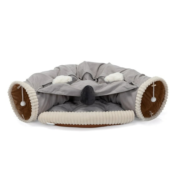 NNYYS Cat Tunnel Bed for Indoor, Tunnel Tubes Toys with Removable Washable Mat and Scratching Ball Soft Cute, Grey