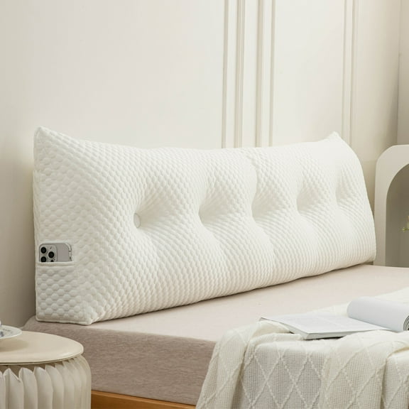 NNYYS Cooling Wedge Headboard Triangular Headboard Pillow for Dorm Headboard Bed Wedge Pillows Bolster Cushion Bed Bolster Triangular Backrest,Queen- 59 x 15.7 x 4.7in,White