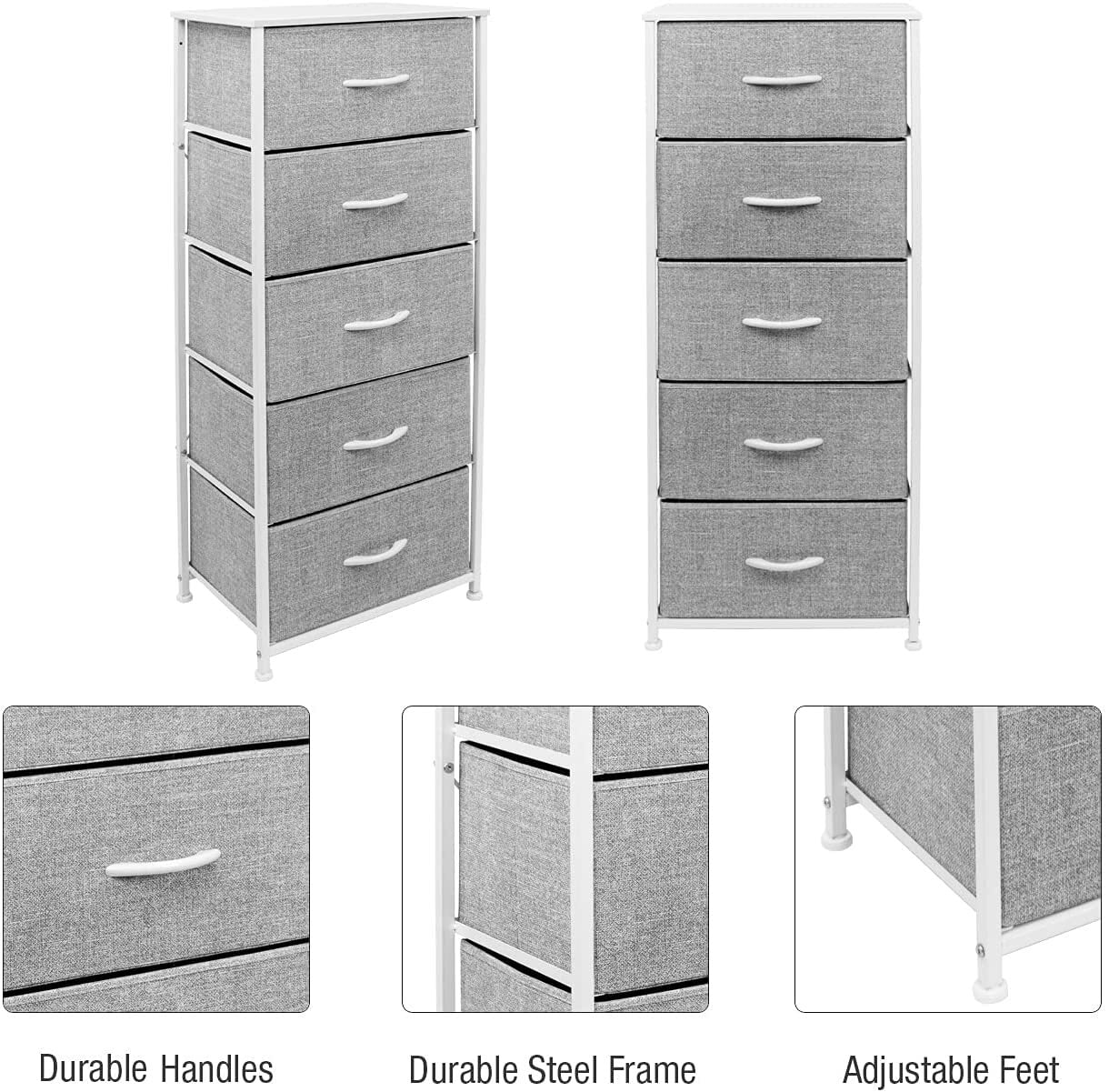 IMURZ Chest of Drawers,Fabric Storage Drawers wtih 5 Units Large Storage Space,Sturdy Steel Frame Chest of Drawers Bedroom for Living Room, Nursery main image 1