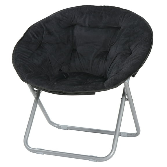 NNYYS Faux Fur Folding Chair Portable Soft Lounge Moon Chair with Foldable Metal Frame for Living Room Bedroom Courtyard, Black