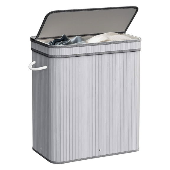 NNYYS Laundry Hamper Removable Machine Washable with Lid, Bamboo Launry Basket with Handles, Foldable Storage Basket for Laundry Room, Bedroom,Gray