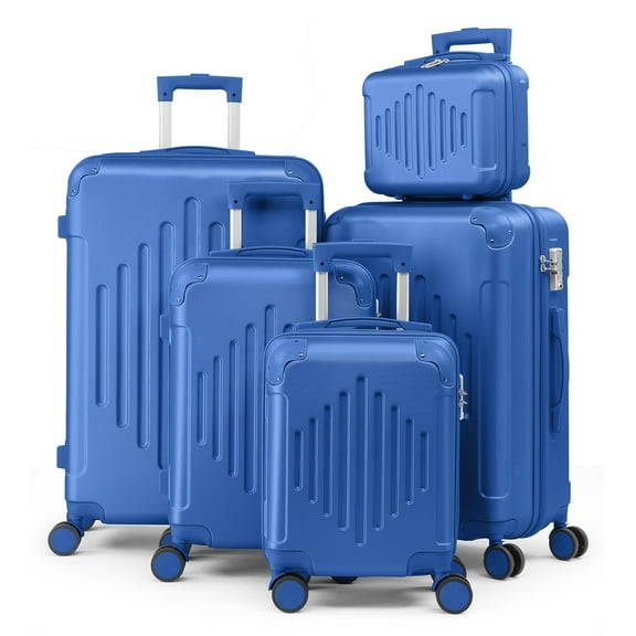 NNYYS Luggage Set 5 Piece Suitcase Sets with TSA Lock Moulded Corner 4 Spinner Wheels, ABS Hardside Trolley Travel Case for Carry On Check-in Business Trip,Blue