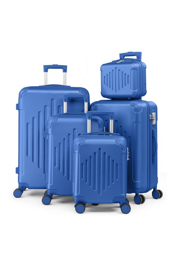 Luggage Set 5 Piece Suitcase Sets with TSA Lock Moulded Corner 4 Spinner Wheels, ABS Hardside Trolley Travel Case for Carry On Check-in Business Trip,Blue