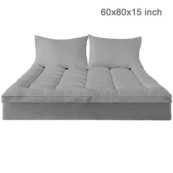 NNYYS Mattress Topper Cotton Top - Twin Extra Long - Soft Plush Topper for Mattress - College Dorm Room Essentials - Cooling Breathable Air Flow ，Queen，Gray
