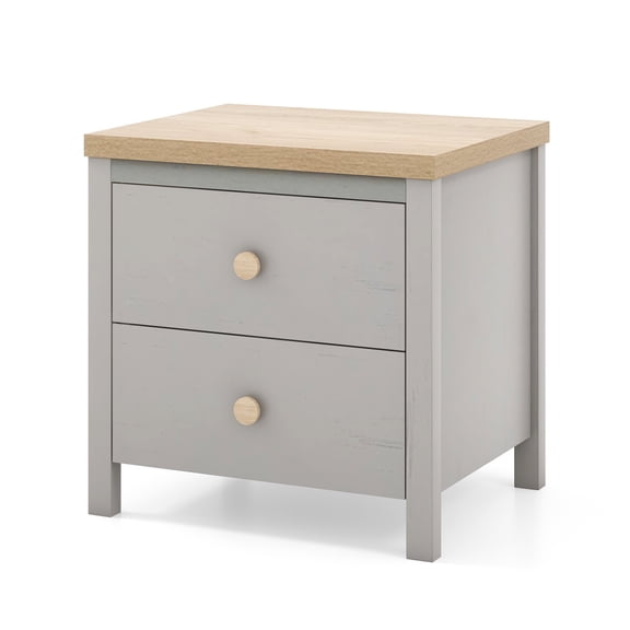 NNYYS Night Stand with 2 Drawers, Farmhouse Bedside Table with Cute Round Knobs, Wooden Floor End Table with Rubber Wood Legs, Small Sofa Side Table for Small Space Bedroom College