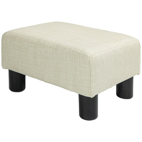 NNYYS Ottoman Foot Rest, Small Foot Stool with Linen Fabric Upholstery and Plastic Legs, Cube Ottoman for Living Room Beige