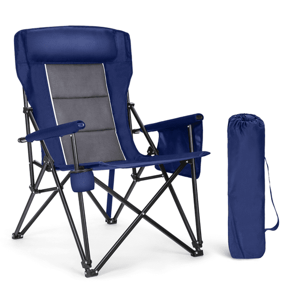 NNYYS Oversized Folding Camping Chairs High Backrest Heavy Duty Lawn Chairs for Adults Support 500 LBS Portable Camp Chairs with Cup Holders Large Side Pocket for Outdoor