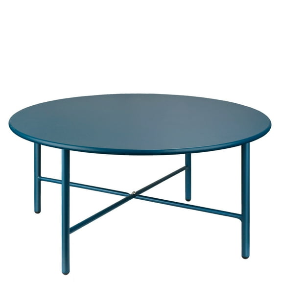 NNYYS Patio Round Steel Patio Coffee Table, Weather Resistant Anti-Rust and Waterproof Indoor and Outdoor Large Side Table, for Garden Living Room Bedroom Balcony,Blue